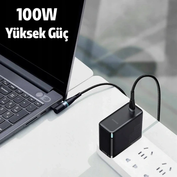 Nevamel Baseus Zinc Manyetik Type-C to DC Square Portu Lenovo Laptop Şarj Kablosu 100W 2m-(5775)