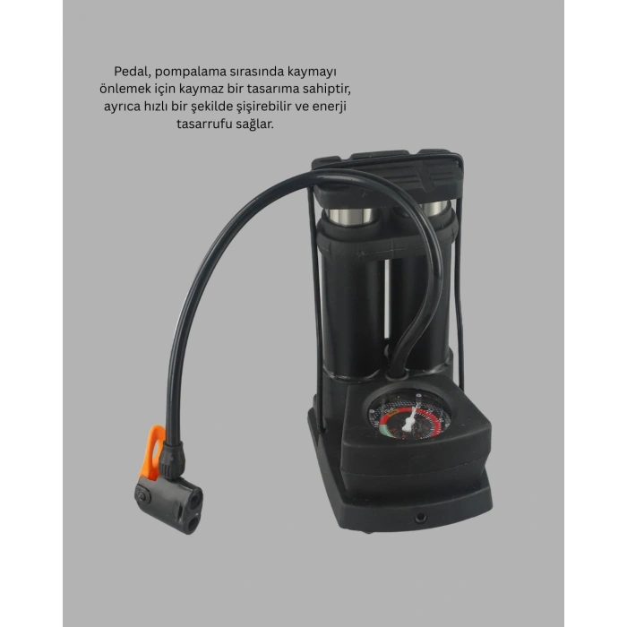 Nevamel® Basınç Saatli Ayak Pompası Bisiklet ve Araç Uyumlu