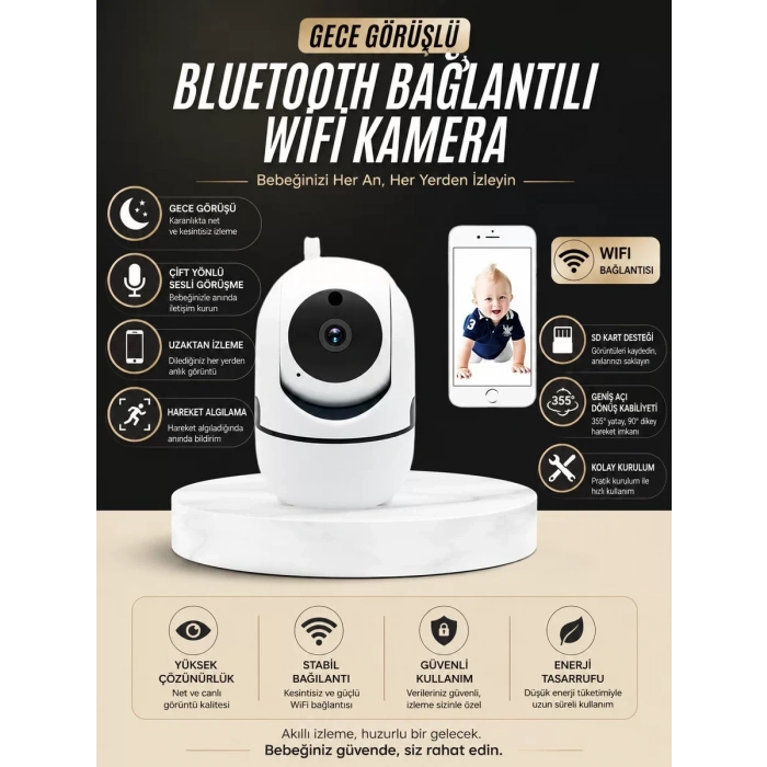 Nevamel® Bebek Takip Kamerası  Gece Görüşlü WiFi Güvenlik Kamerası