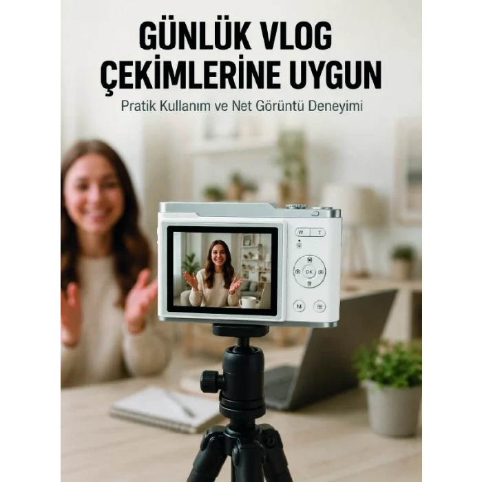 Nevamel® Beyaz 4K Dijital Kamera 2.4 İnç HD Ekran ve LED Flaşlı