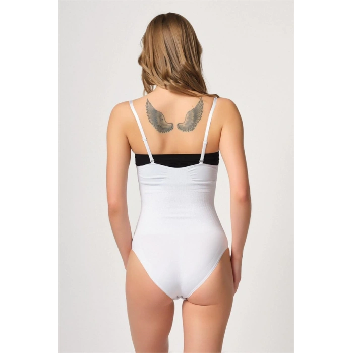 Nevamel® Beyaz Göğsü Açık Agraflı Body Korse