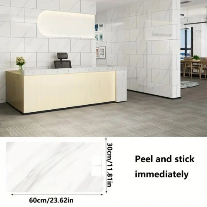 Nevamel Beyaz Mermer Desenli Alüminyum Duvar Sticker