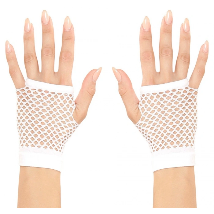 Nevamel Beyaz Renk Kısa Boy Fileli Örgü Eldiven
