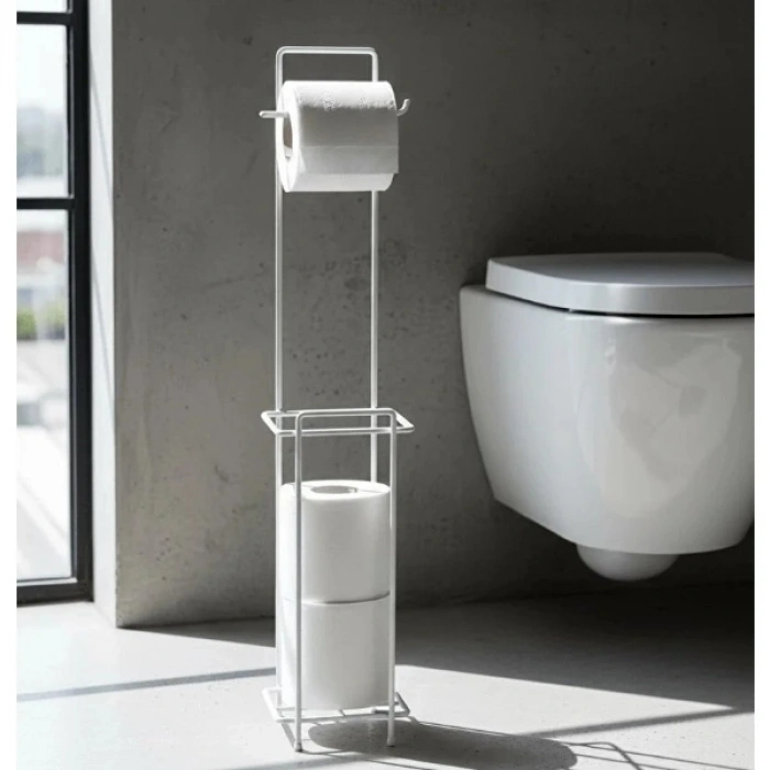 Nevamel® Beyaz Standlı Yedek Hazneli Tuvalet Kağıtlığı