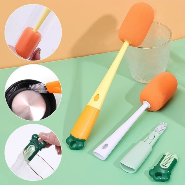 Nevamel® Biberon Temizleme Fırçası - Havuç Tasarımlı - 3ü 1 Arada