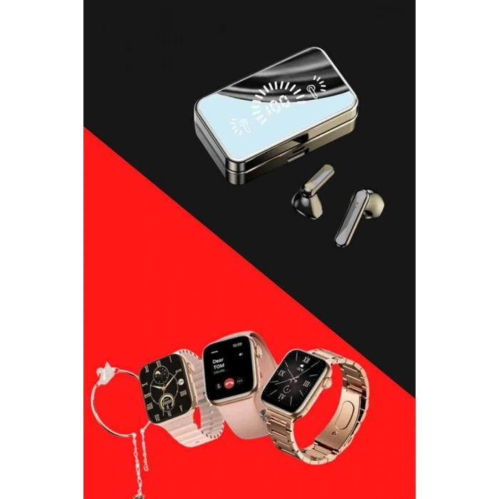 Nevamel Bileklikli Amoled Ekran Akıllı Saat ve Dijital Göstergeli Kablosuz Bluetooth Kulaklık ANC/ ENC