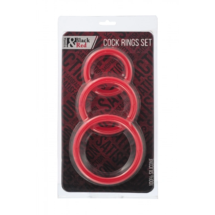 Nevamel® Black & Red Penis Halkası Seti, Silikon, Kırmızı, Ø6/5/4 Cm