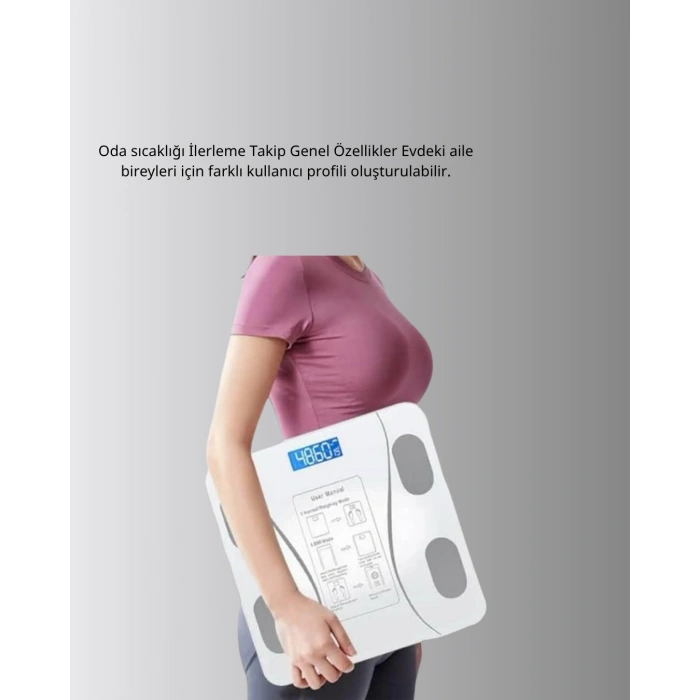 Nevamel Bluetooth Akıllı Tartı – 8 Fonksiyonlu Dijital Baskül 180 kg Kapasiteli