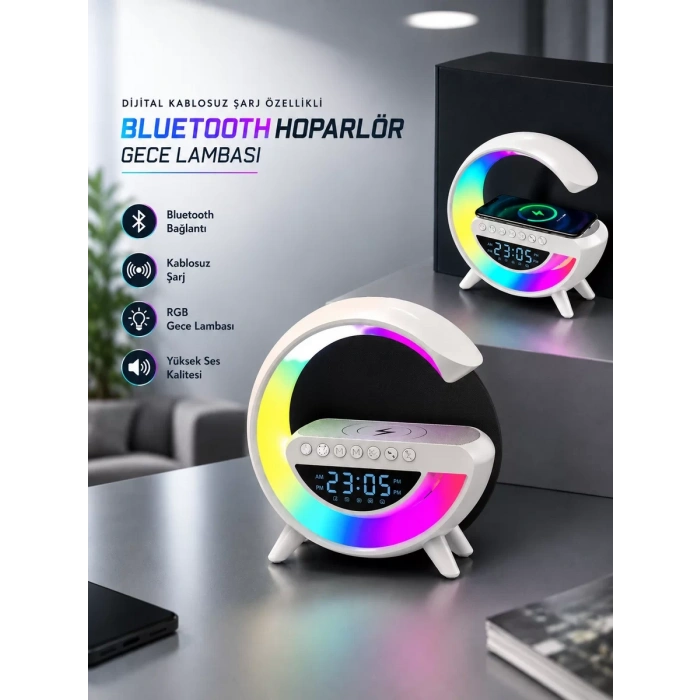 Nevamel® Bluetooth Hoparlör 15W Kablosuz Hızlı Şarj LED Gece Lambası