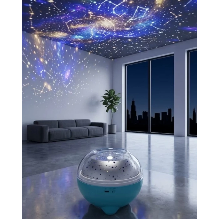 Nevamel® Bluetooth Hoparlörlü Yıldız Projeksiyon Gece Lambası Uzaktan Kumandalı ve Döner Işık Efektli (Kopya)