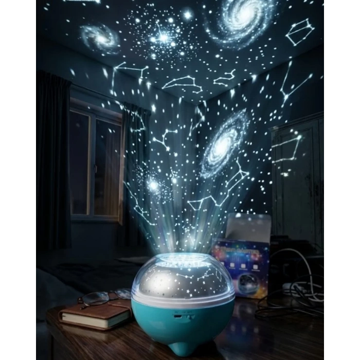 Nevamel® Bluetooth Hoparlörlü Yıldız Projeksiyon Gece Lambası Uzaktan Kumandalı ve Döner Işık Efektli