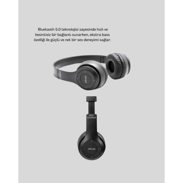 Nevamel® Bluetooth Kablosuz Kulaklık – Extra Bass TF Kart Mikrofonlu Ayarlanabilir Ergonomik Tasarım