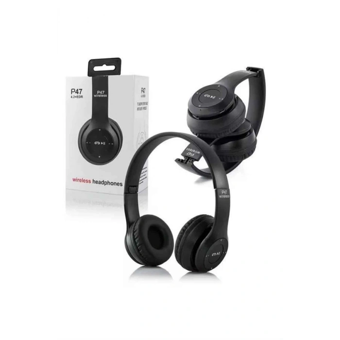 Nevamel® Bluetooth Kablosuz Kulaklık Siyah Wireless 5.0 Kulak Üstü Uzun Pil Ömrü