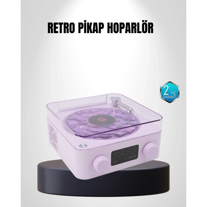 Nevamel® Bluetooth Retro Pikap Hoparlör 360 Derece Ses Projektörlü Gece Lambası Çok Fonksiyonlu