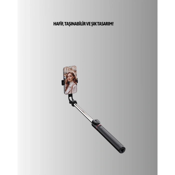 Nevamel Bluetooth Selfie Çubuğu – Işıklı Katlanabilir Uzaktan Kumandalı