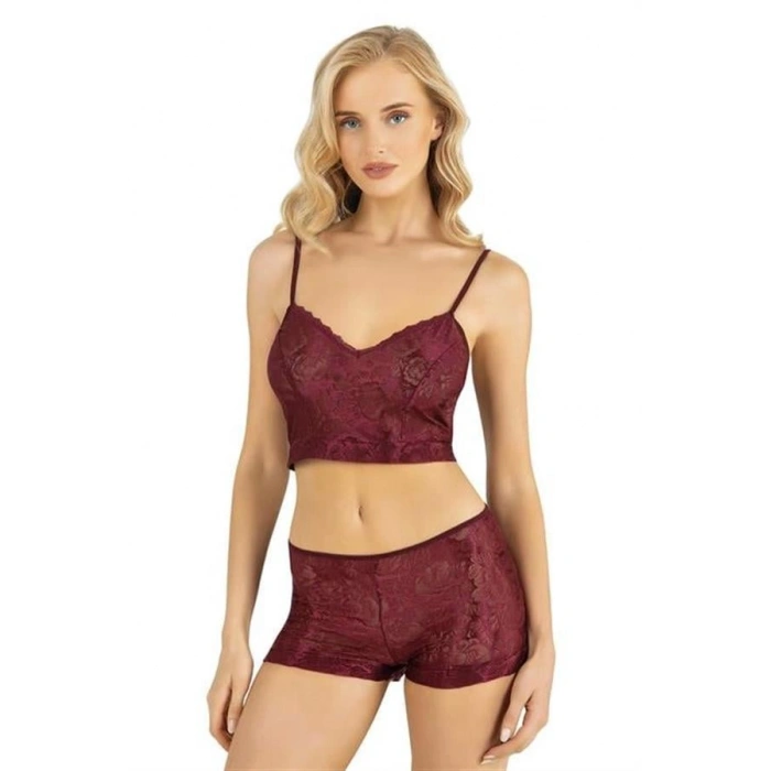 Nevamel® Bordo Saten Şort Takımı 9219 (Kod:9219)