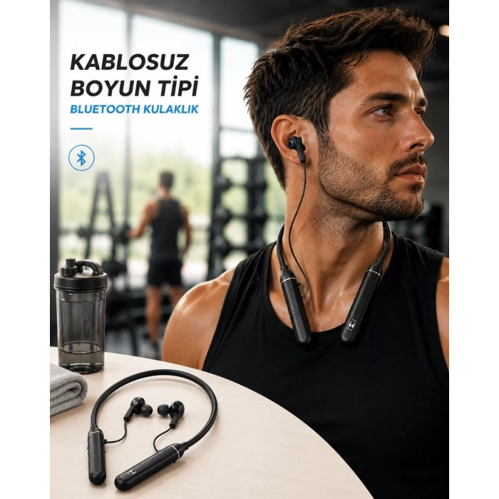 Nevamel® Boyun Tipi Kablosuz Bluetooth Kulaklık Uzun Pil Ömrü Mikrofonlu