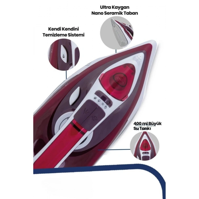 Nevamel Buharlı Ütü 2200 Watt Seramik Tabanlı Taşınabilir Kablolu Ütü