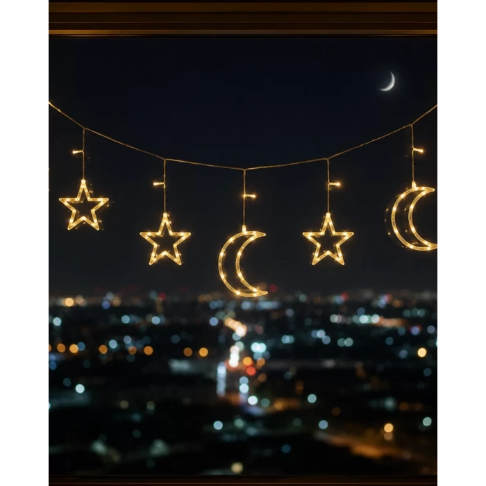 Nevamel® Büyük Ay Yıldız LED Ramazan Süsü Sıcak Beyaz Dekoratif Işık
