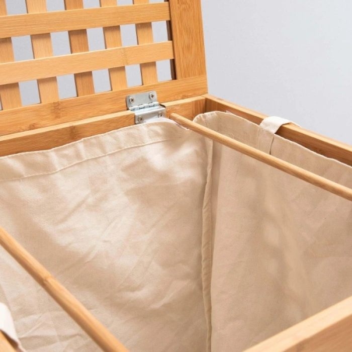 Nevamel® Büyük Boy Ahşap Bambu Kirli Sepeti 45x45x62