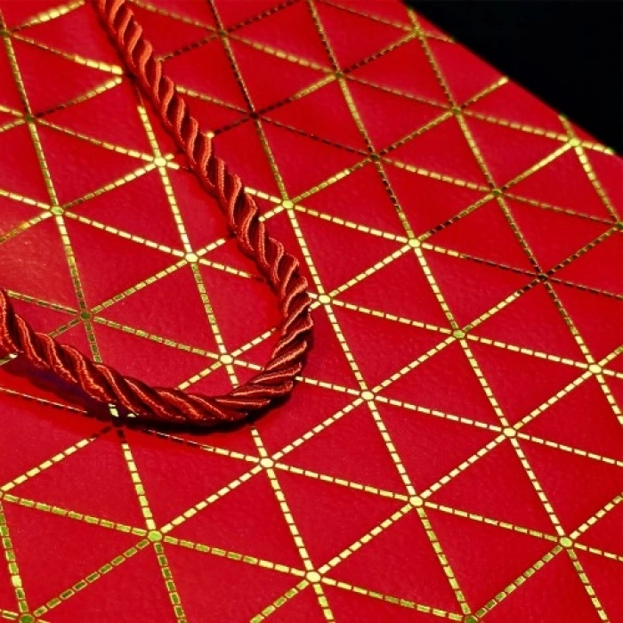 Nevamel  Büyük Boy Kırmızı Gold Desenli Hediye Çantası