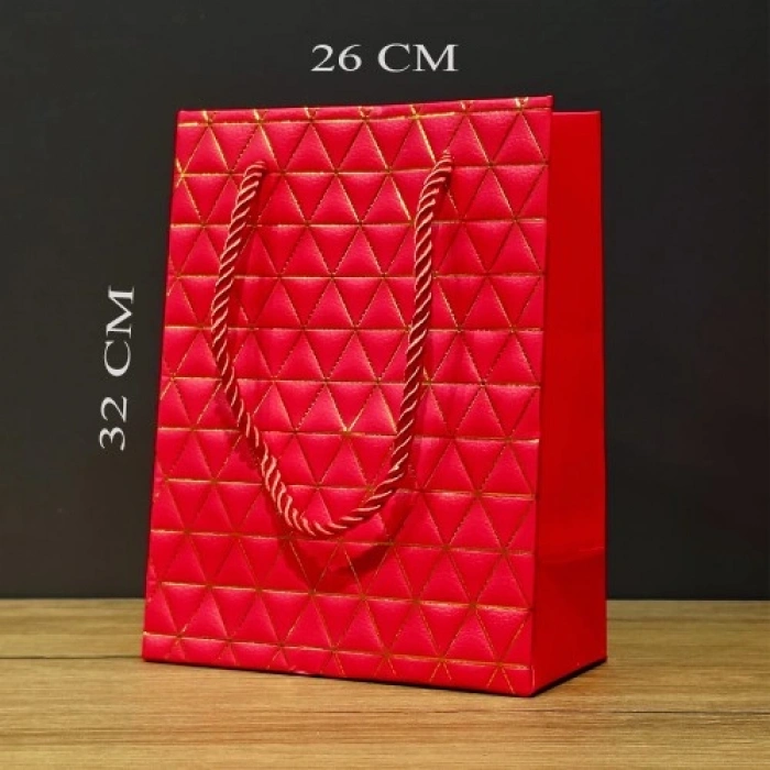 Nevamel  Büyük Boy Kırmızı Gold Desenli Hediye Çantası