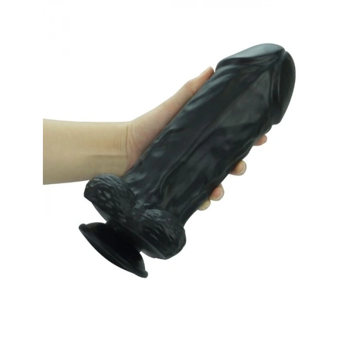 Nevamel® Büyük Boy Siyah Vantuzlu Testisli Dildo 27Cm