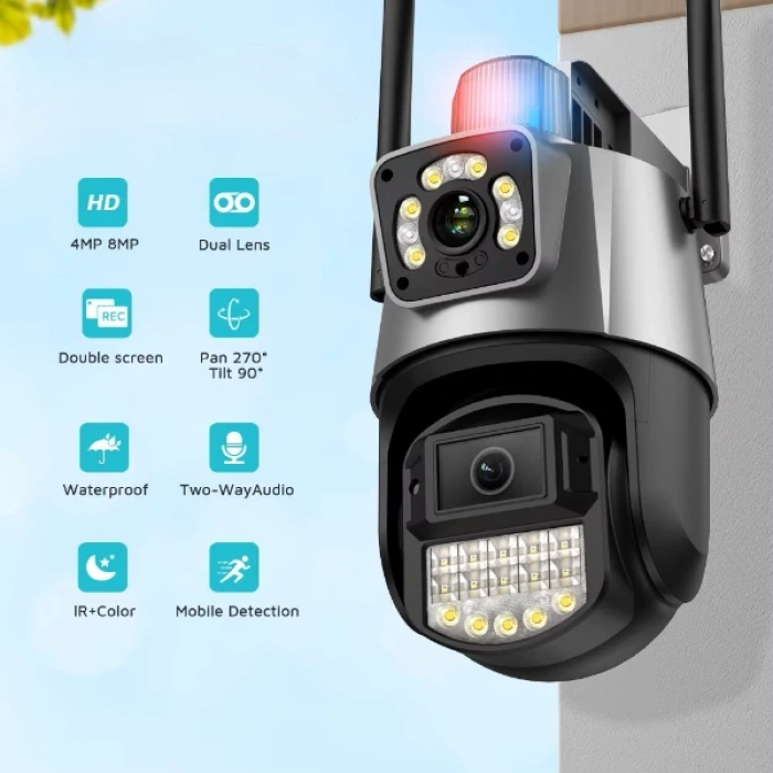 Nevamel Çakarlı Çift Lensli Dış Mekan Güvenlik Kamerası