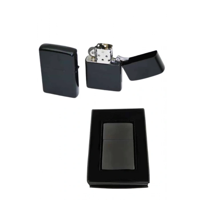 Nevamel® Çakmak Parlak Siyah Benzinli Çakmak Cep Boy Doldurulabilir