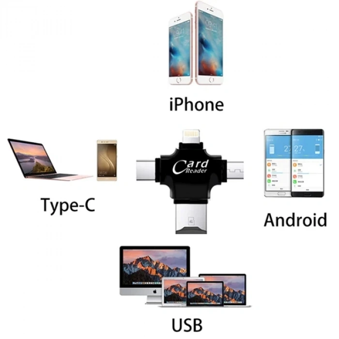 Nevamel Card Reader 4in1 Type-C- İphone Lightning-Micro Usb Hafıza Kart Okuyucu-(5775)