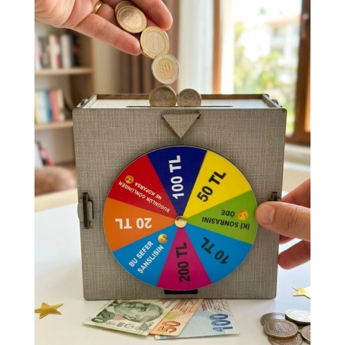Nevamel® Çarkıfelek Konseptli Ahşap Birikim Kumbarası