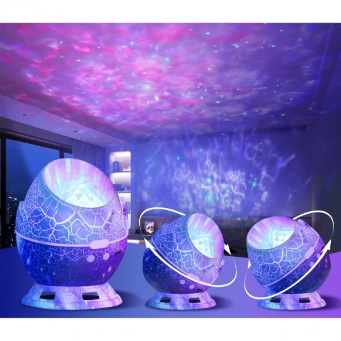 Nevamel Çatlak Dinozor Yumurtası Tasarımlı Projektörlü Gece Lambası Bluetooth Özellikli