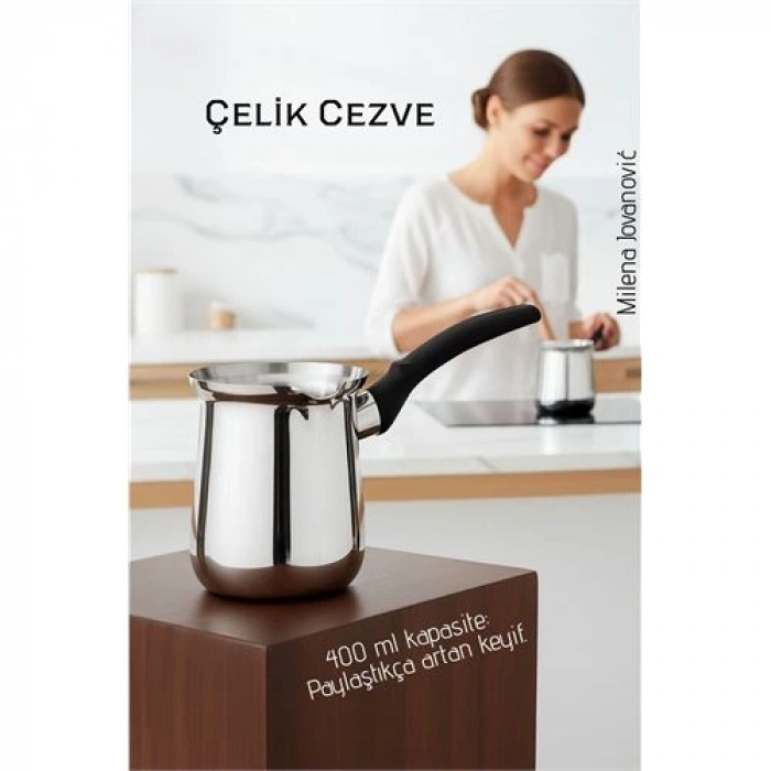 Nevamel® Çelik Cezve 400 ml - Süt ve Kahve Cezvesi