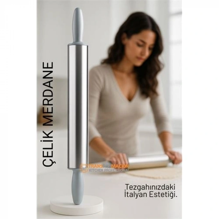 Nevamel® Çelik Merdane - Profesyonel Hamur Açma Merdanesi - 304 Paslanmaz Çelik Mutfak Merdanesi
