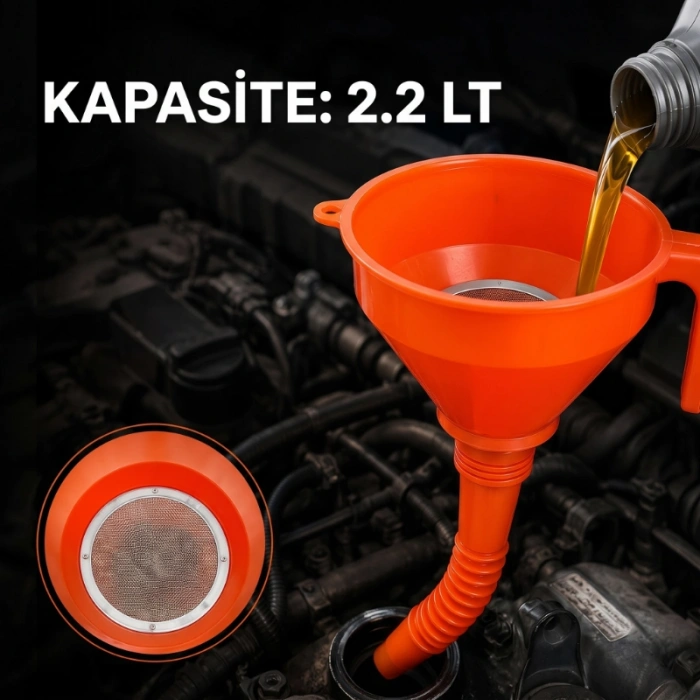 Nevamel® Çelik Süzgeçli Huni - Spiralli ve Sabit Borulu - 2.2 Litre Kapasite