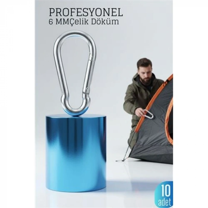 Nevamel® Çelik Yan Açılır 10 LU Karabina - 6 mm Kamp Tırmanış ve Günlük Kullanım İçin Güvenli Kilit