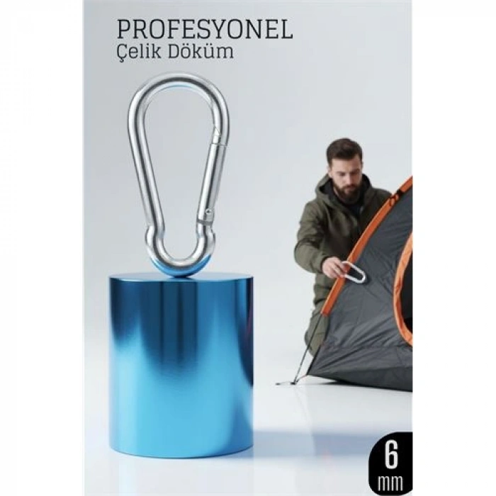 Nevamel® Çelik Yan Açılır Karabina - 6 mm Kamp Tırmanış ve Günlük Kullanım İçin Güvenli Kilit