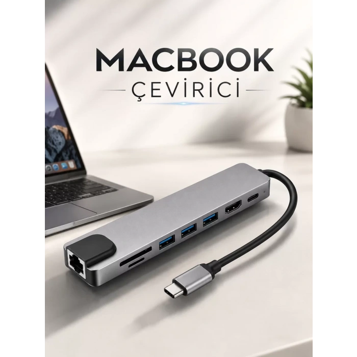 Nevamel® Çevirici Dönüştürücü Adaptör Macbook 3 In 1 Type-C To Hdmı USB 3.0