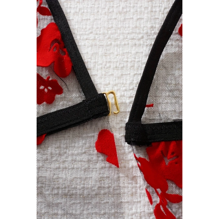 Nevamel® Çiçek Desenli Siyah Transparan Gecelik TM1319