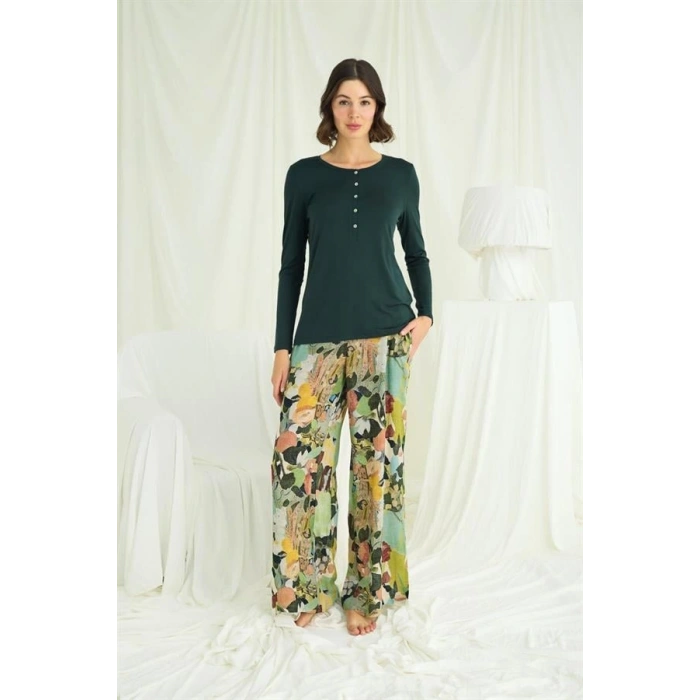Nevamel® Çiçek Ve Yaprak Desenli Pijama Takımı