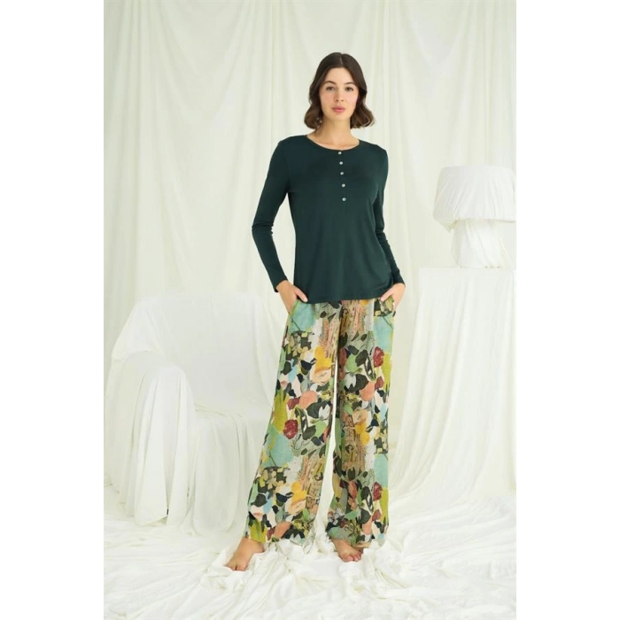 Nevamel® Çiçek Ve Yaprak Desenli Pijama Takımı