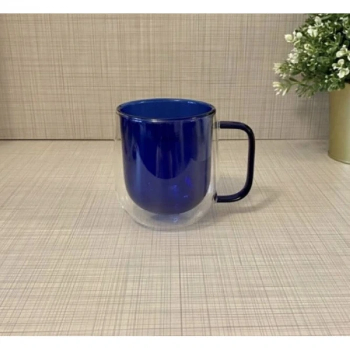Nevamel Çift Cidarlı Cam Kupa Lacivert Renk