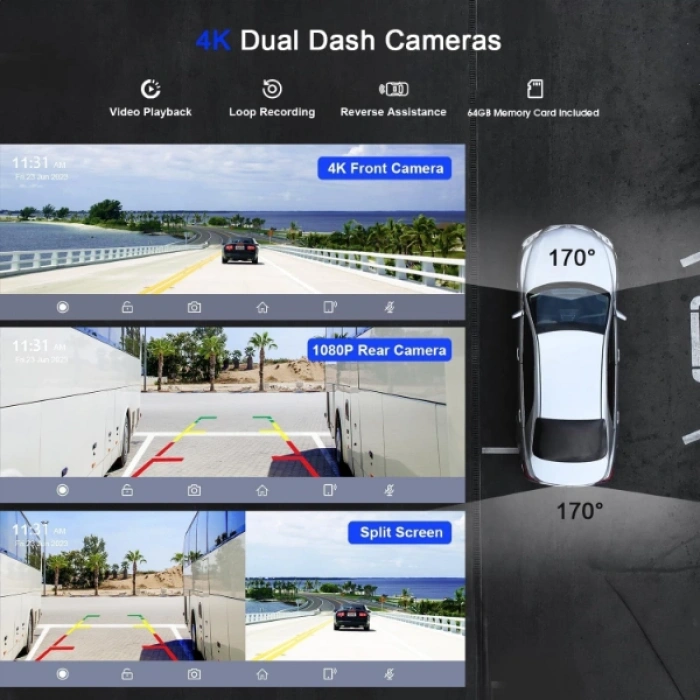 Nevamel Çift Lens Kameralı Apple Ve Android CarPlay