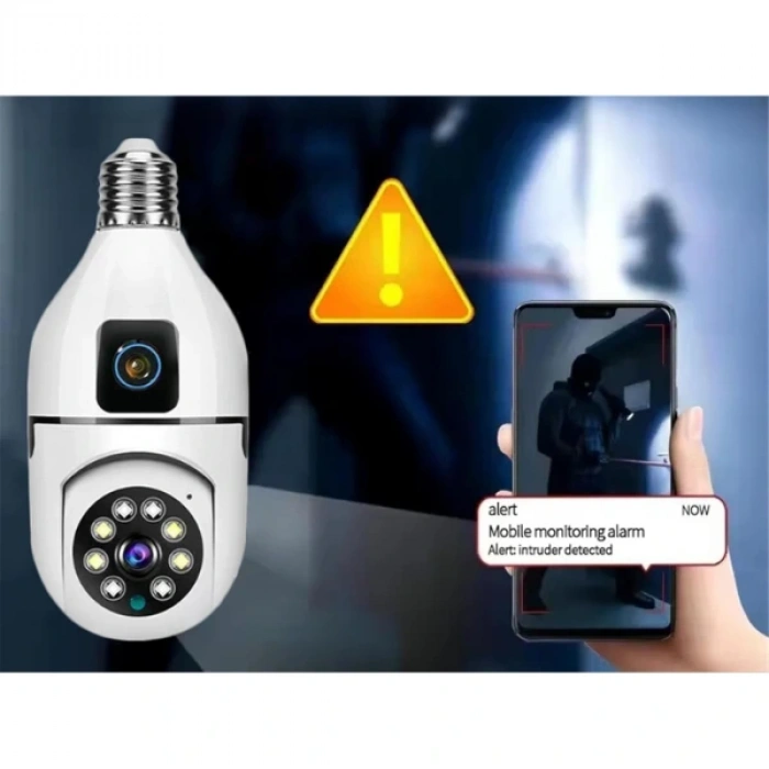 Nevamel Çift Lensli Duy Girişli Kablosuz Ampul Kamera