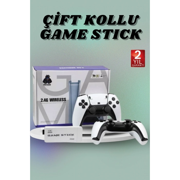 Nevamel® Çift Oyun Kollu 4K HD Ekran Nostaljik 20.000 Oyunlu Beyaz Game Stick