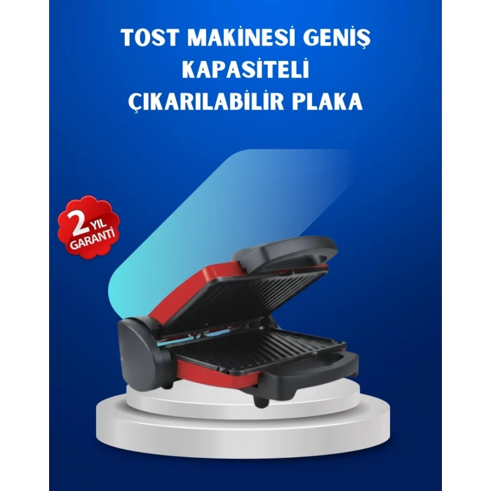 Nevamel® Çıkarılabilir Plakalı 2000W Tost Makinesi – Termostatlı Kolay Temizlenir