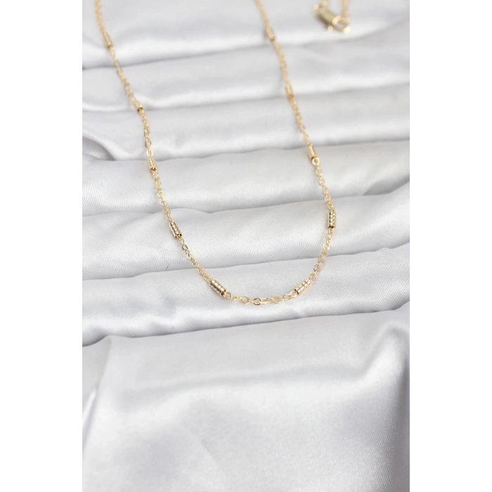 Nevamel® CM 14K Gold Renk Bar Zincir Model 60 cm Kadın Kolye 5886