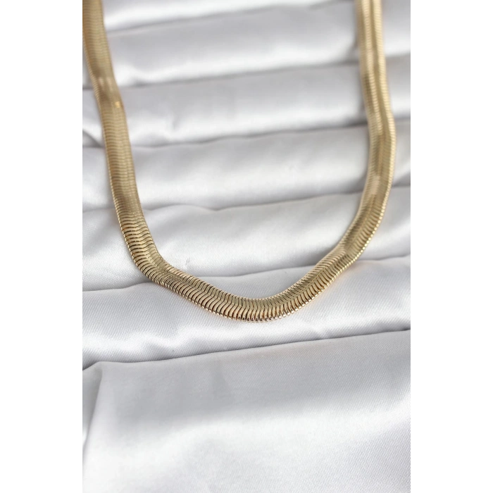 Nevamel® CM 14K Gold Renk Kalın Yassı Yılan Zincir Model 45 cm Kadın Kolye 5886