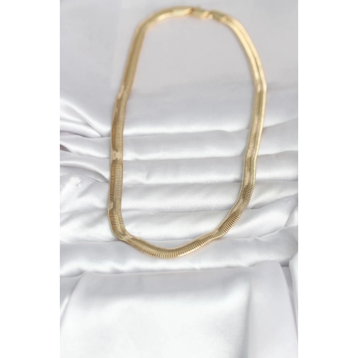 Nevamel® CM 14K Gold Renk Kalın Yassı Yılan Zincir Model 45 cm Kadın Kolye 5886