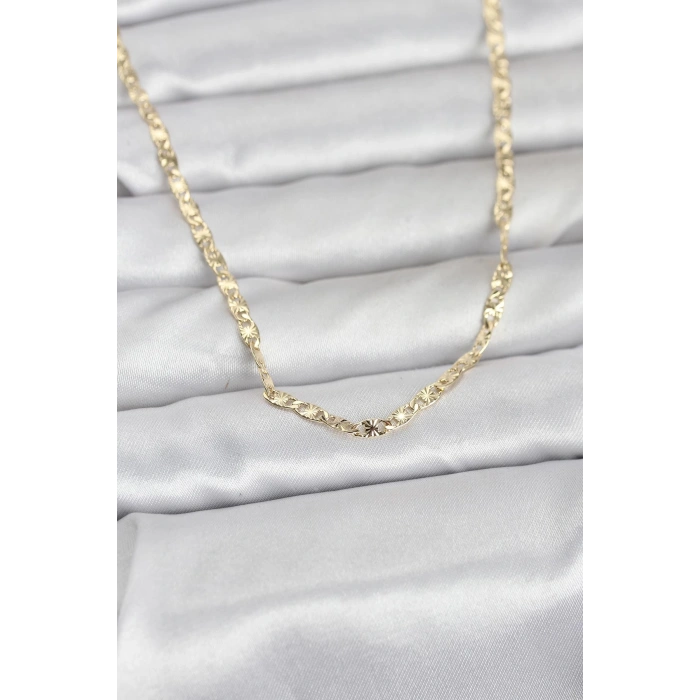 Nevamel® CM 14K Gold Renk Lazer Zincirli Model 60 cm Kadın Kolye 5886